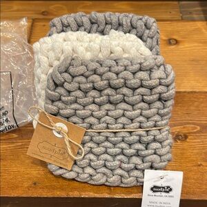 Mud Pie Gray and White Woven Basket Set